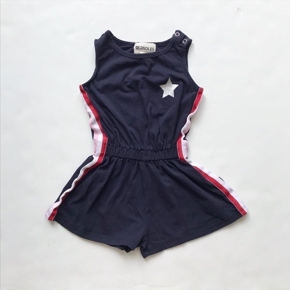Old Soles navy side stripe romper EUC 3T